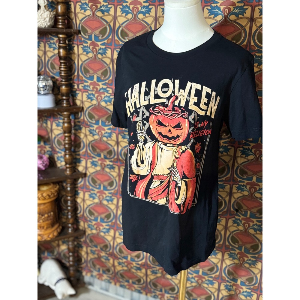 Halloween Is My Religion Graphic T Shirt Bella Canvas Black Medium